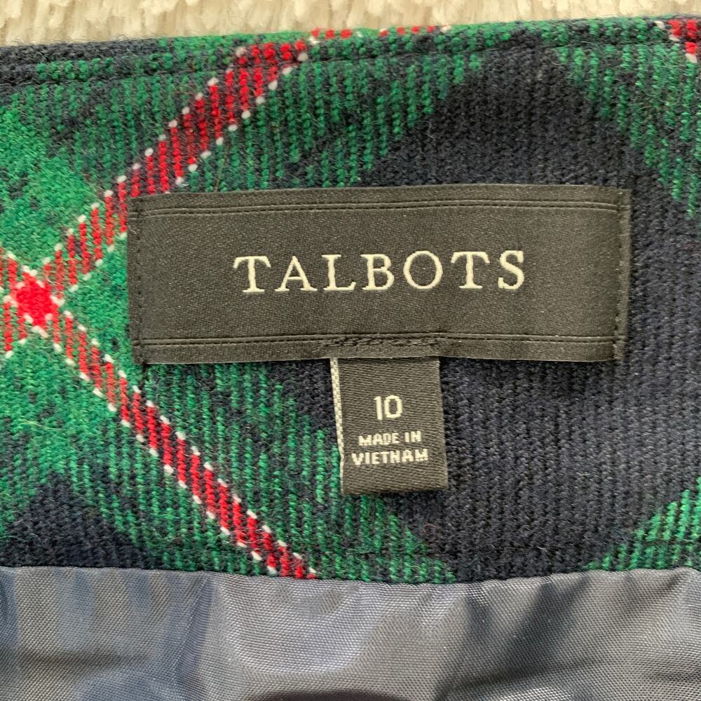 Talbots women's green black plaid wool blend knee length mini skirt US 10 - Picture 4 of 5